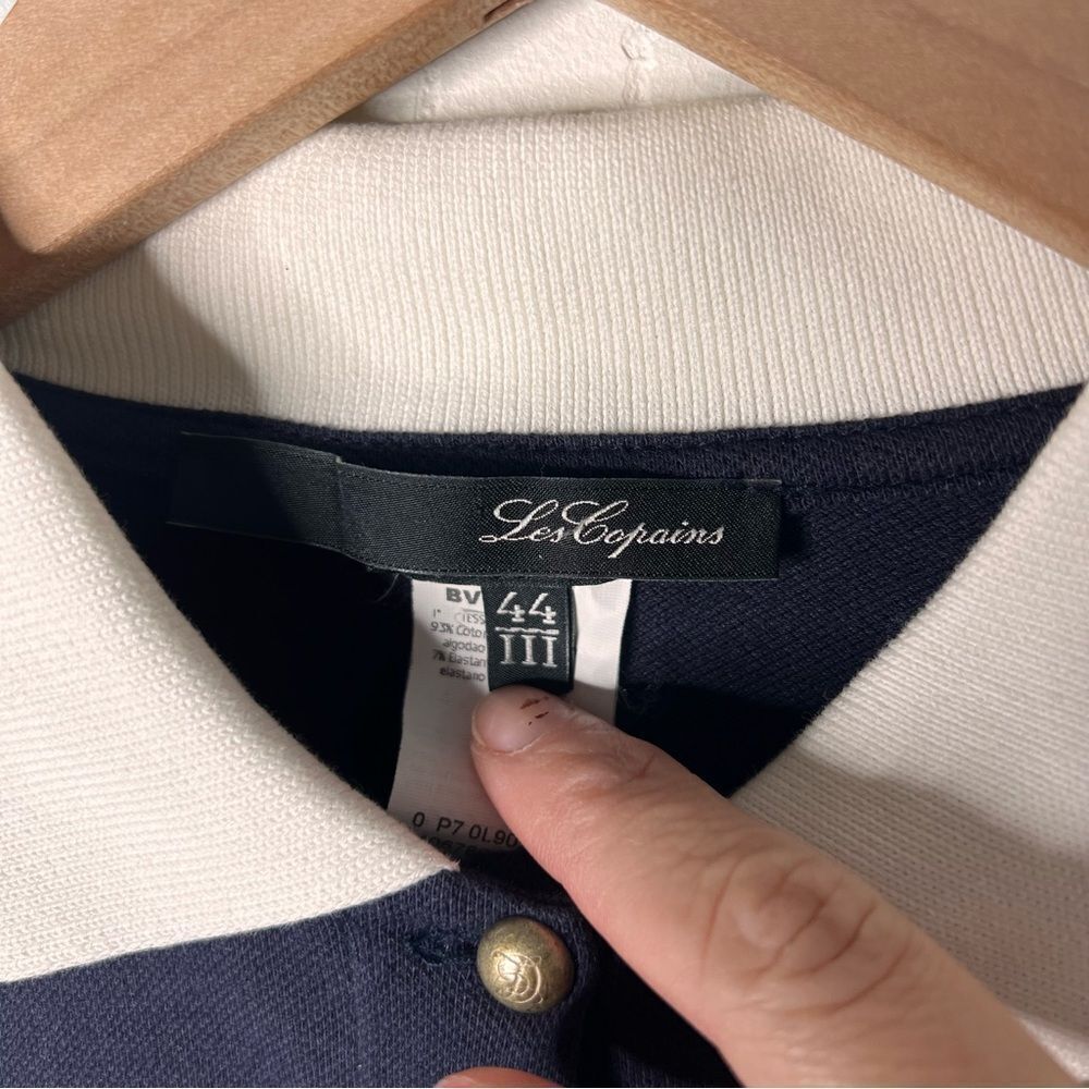 Les Copains Navy Button Down Sweater with White Collar Cardigan Top size 44 prep - Picture 5 of 8